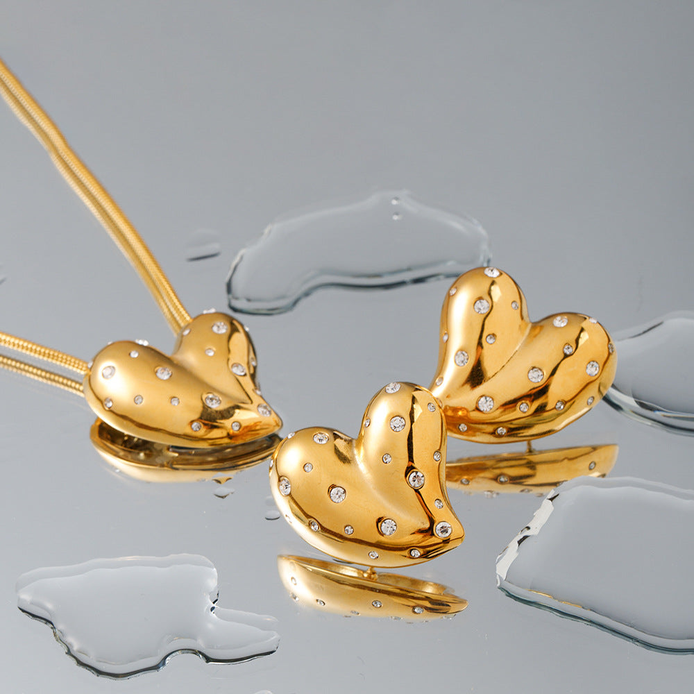 Wholesale Valentine's Day 18k Gold Stainless Steel White Rhinestone Love Necklace